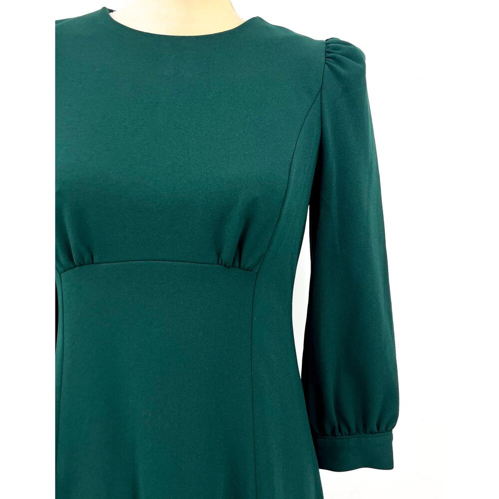 CALVIN KLEIN Scuba Crepe Midi Dress Size 4 Malachite Green 3/4 Puff Sleeve NWT - Picture 6 of 12